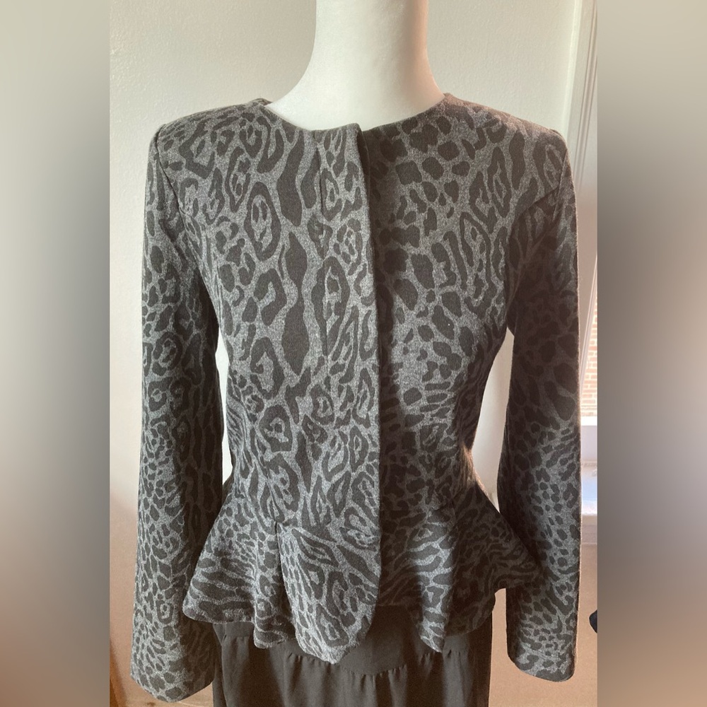 Size 8 - ASOS Charcoal Grey Animal Leopard Cheetah Print Peplum Blazer Jacket